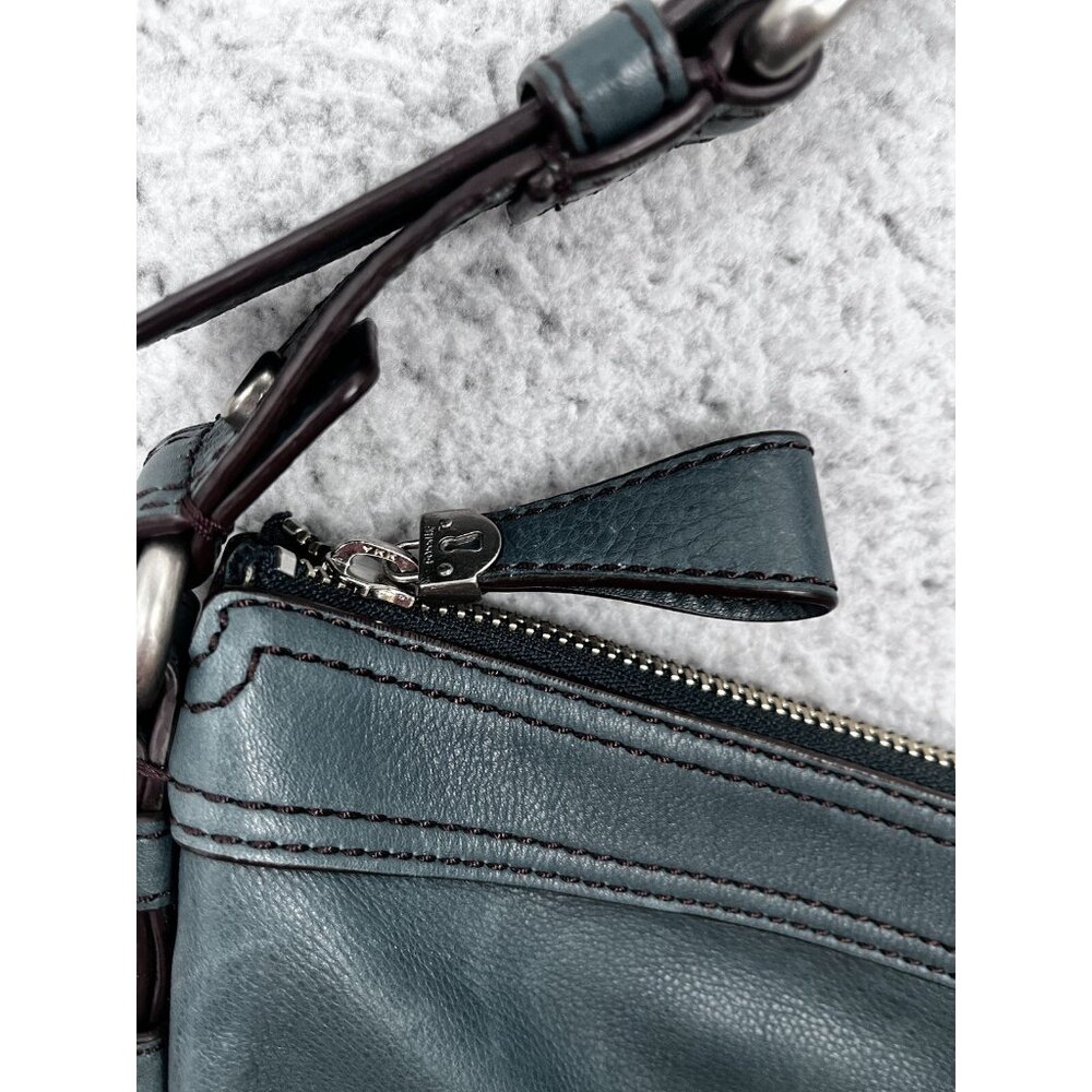 Women's Fossil Teal Leather Slouchy Hobo Shoulder Bag Silver Tone Hardware - Picture 9 of 14